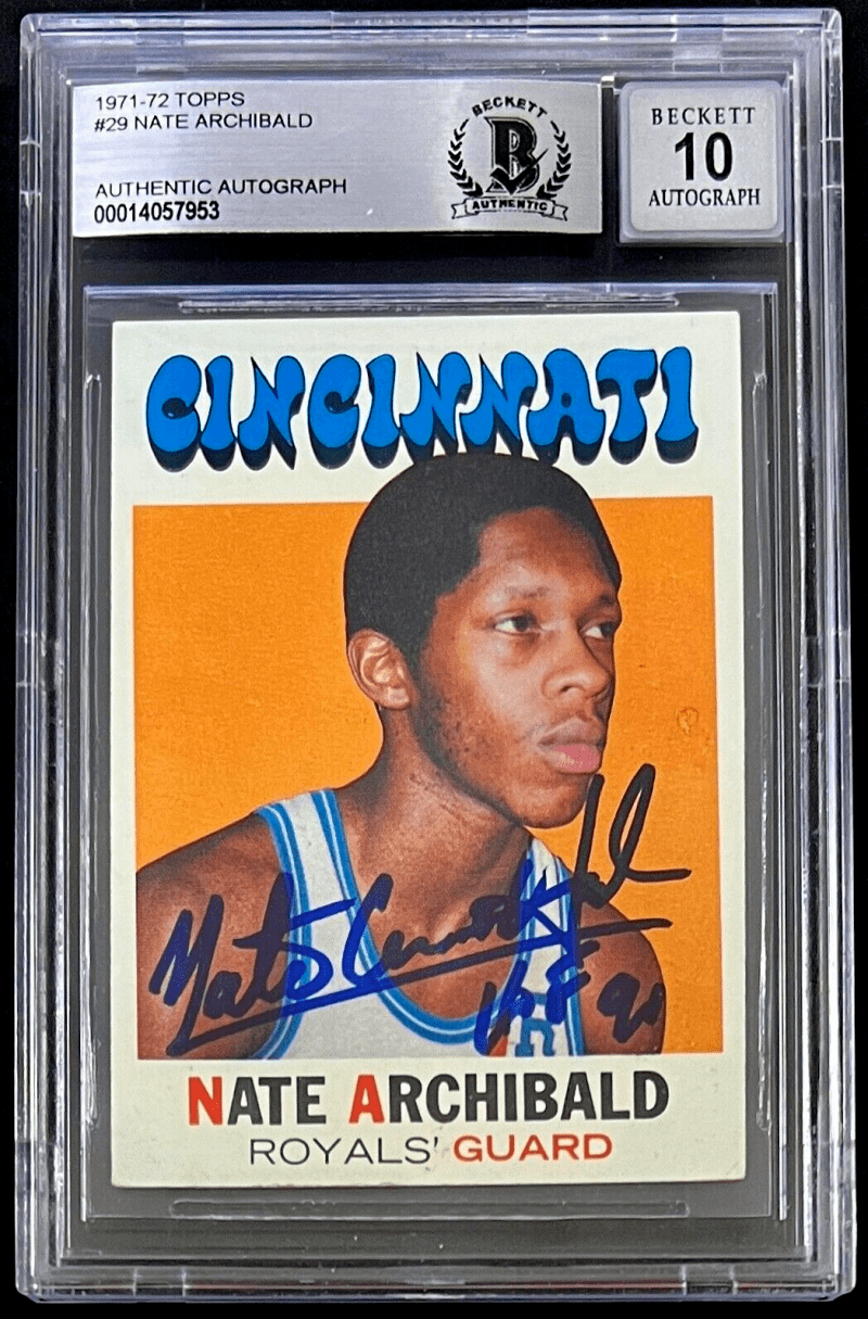 Nate Archibald Signed 1971-72 Topps Card #29 Auto 10 14057953  HOF 91