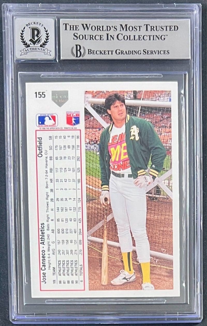 Jose Canseco Signed 1991 Upper Deck Card #155 BAS Beckett Auto 10 Oakland A's - Image 2