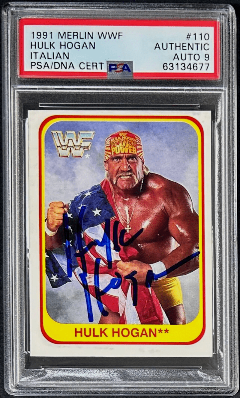Hulk Hogan 1991 Merlin Checklist WWF #110 PSA/DNA Cert Authentic Auto 9