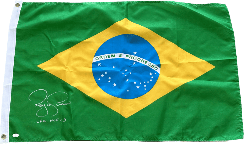 ROYCE GRACIE signed autographed 36x24 Brazil Flag Photo JSA Authenticated