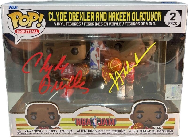 Clyde Drexler  Hakeem Olajuwon Signed Autographed Funko POP 2 JSA RED/Yellow