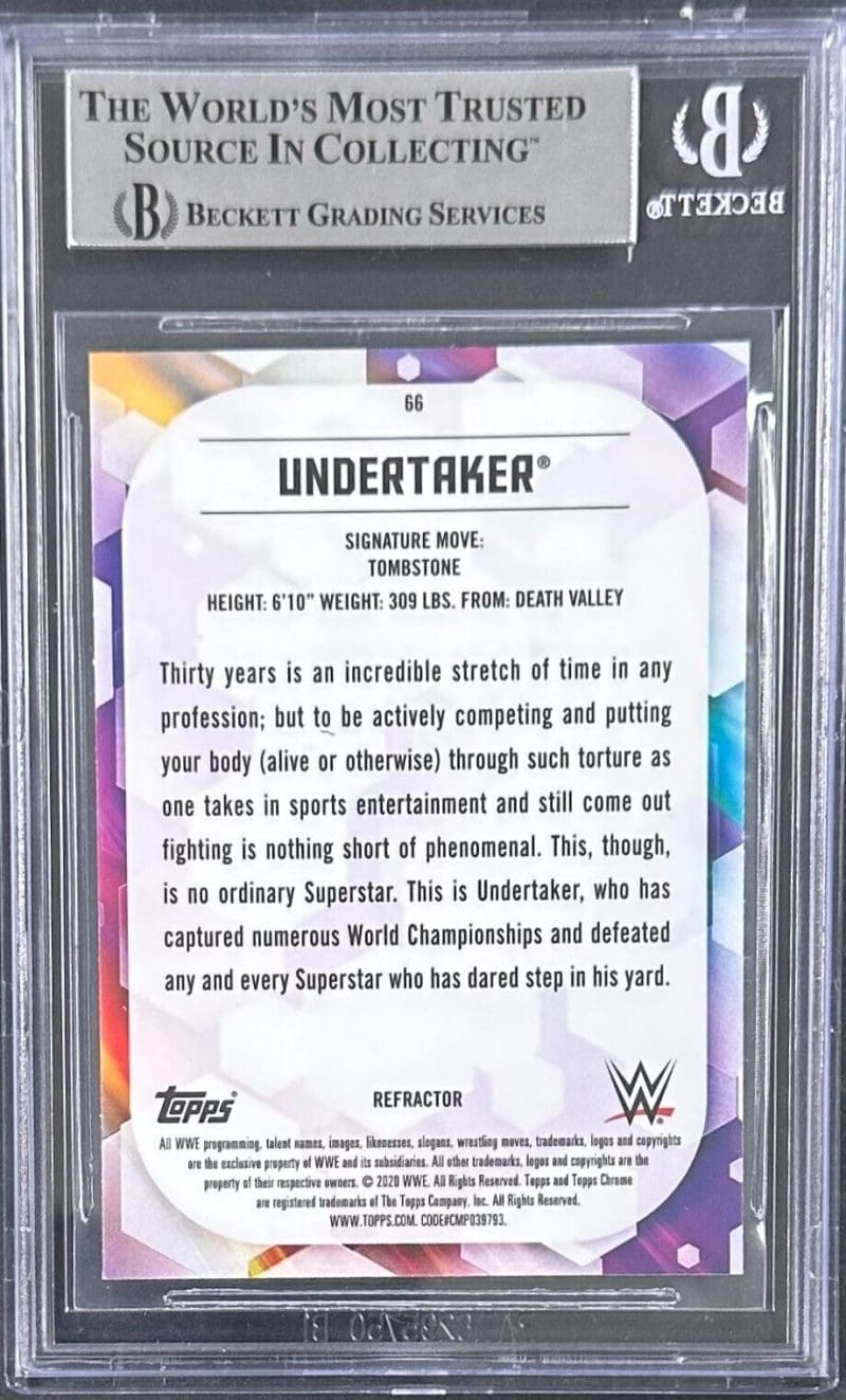 Undertaker Signed 2020 Topps Chrome WWE Card Refractor #66 Beckett Auth 14609833 - Image 2