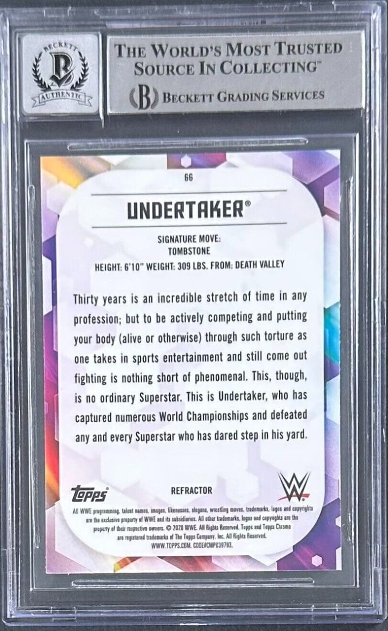 Undertaker Signed 2020 Topps Chrome WWE Card Refractor #66 Beckett Auth 14609375 - Image 2