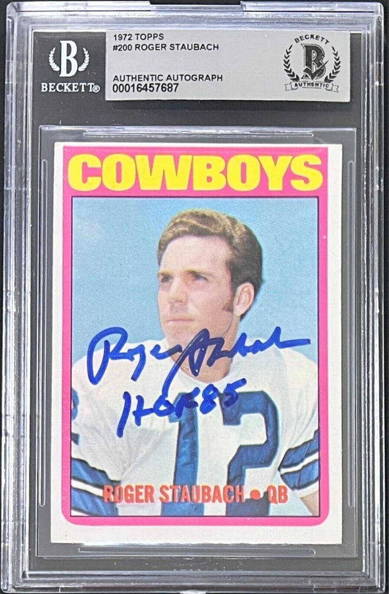 Roger Staubach Signed 1972 Topps Card #200 Beckett 16457687 HOF 85
