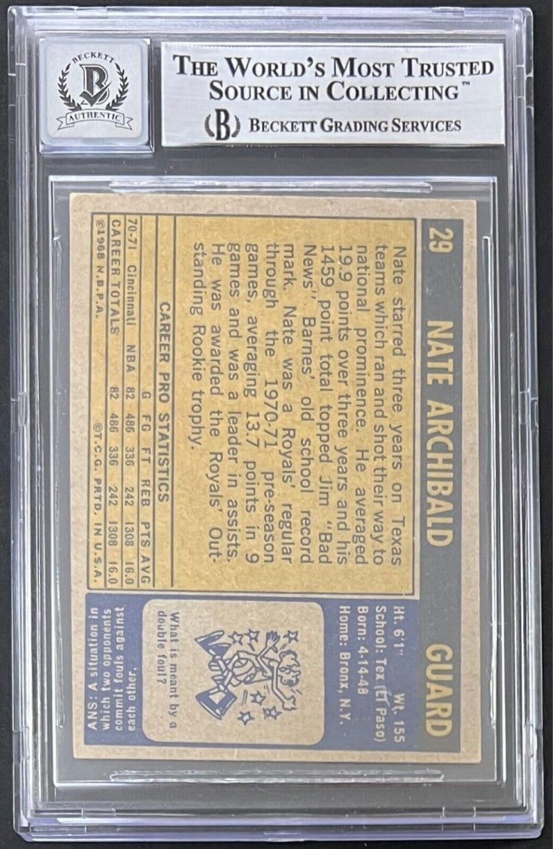 Nate Archibald Signed 1971-72 Topps Card #29 Auto 10 14057953  HOF 91 - Image 2