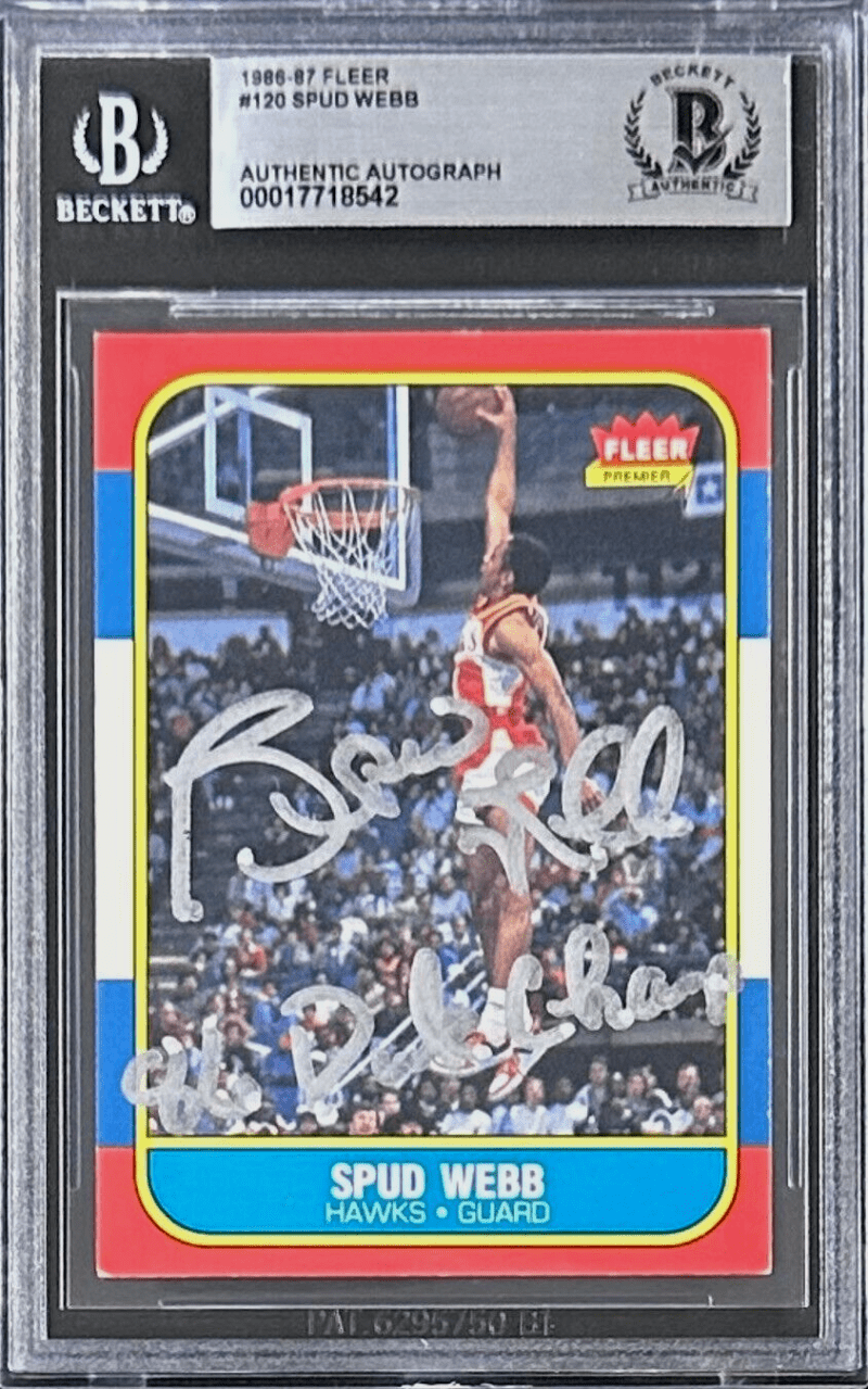 Spud Webb Signed 1986-87 Fleer Card #120 Beckett Atlanta Hawks Dunk Champ