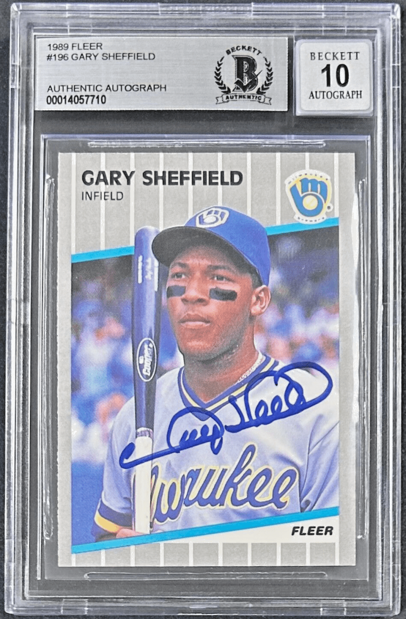 Gary Sheffield Signed 1989 Fleer Card #196 Beckett Brewers Rookie Auto 10