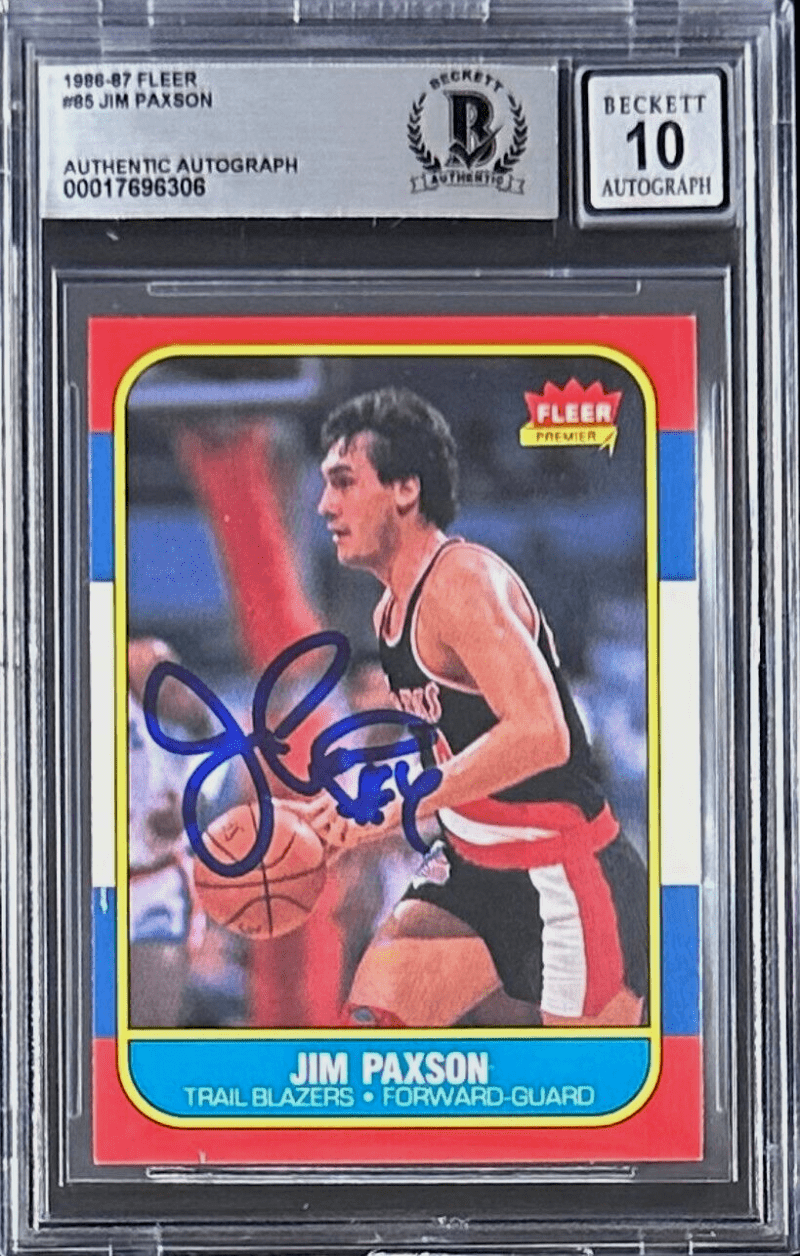 Jim Paxson Signed 1986-87 Fleer Card #85 Beckett Portland Trail Blazers Auto 10