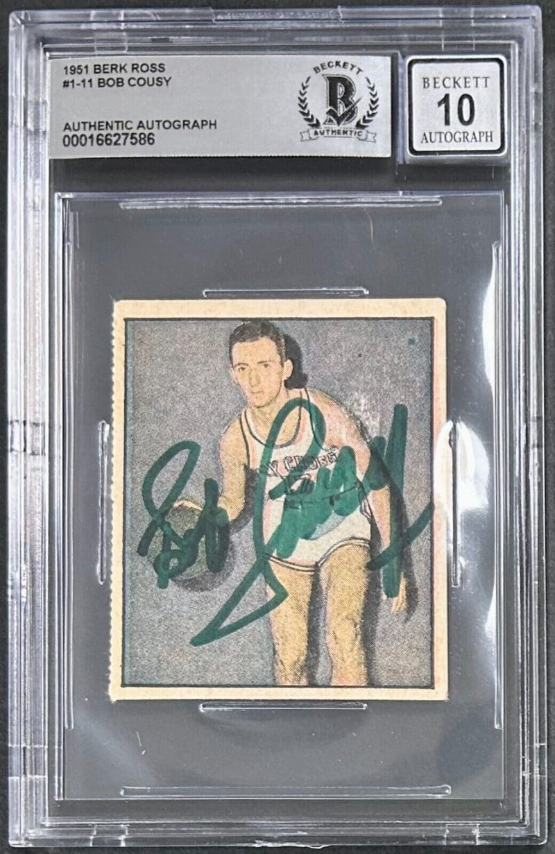 Bob Cousy Signed 1951 Berk Ross Card #1-11 Beckett 16627586 Auto 10