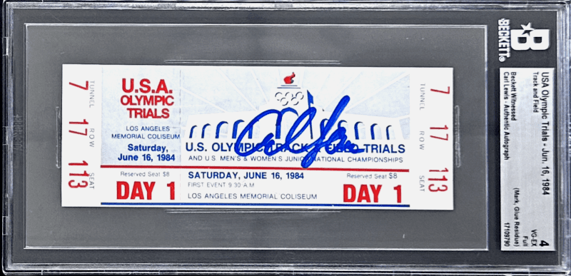 Carl Lewis Signed 1984 US Olympic Trials Day 1 Beckett Ticket Stub Beckett