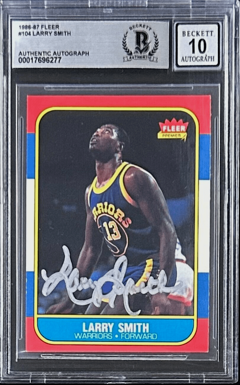 Larry Smith Signed 1986-87 Fleer Card #104 Beckett Golden State Warriors Auto 10