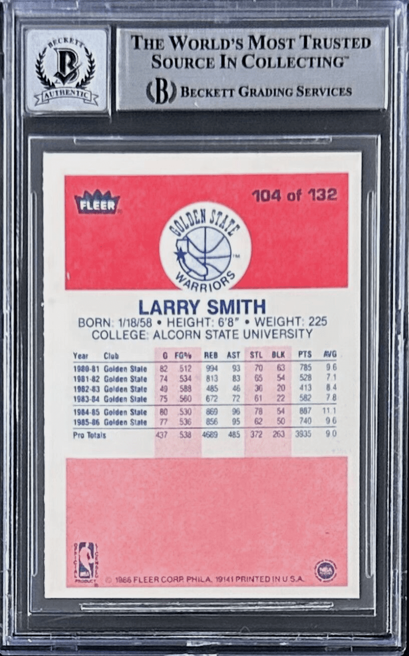 Larry Smith Signed 1986-87 Fleer Card #104 Beckett Golden State Warriors Auto 10 - Image 2