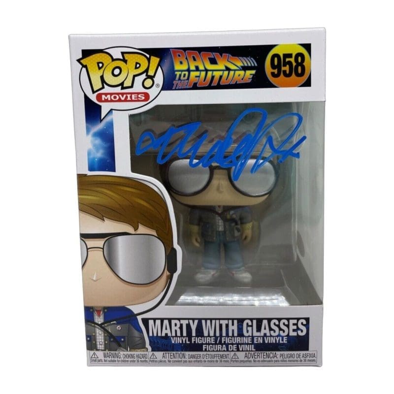 Michael J Fox Marty McFly Signed Back to The Future POP JSA with Glasses BLUE
