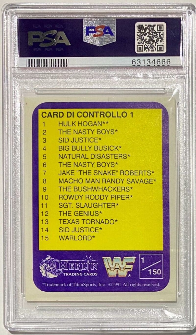 Hulk Hogan 1991 Merlin Checklist Card WWF #1 PSA/DNA  Authentic Auto 10 - Image 2