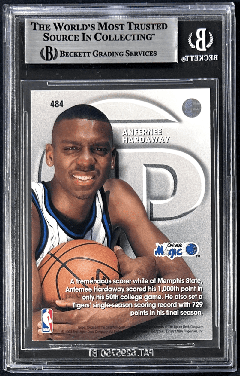 Anfernee Penny Hardaway 1993-94 Upper Deck Slabbed Signed RC Card 484 Beckett - Image 2