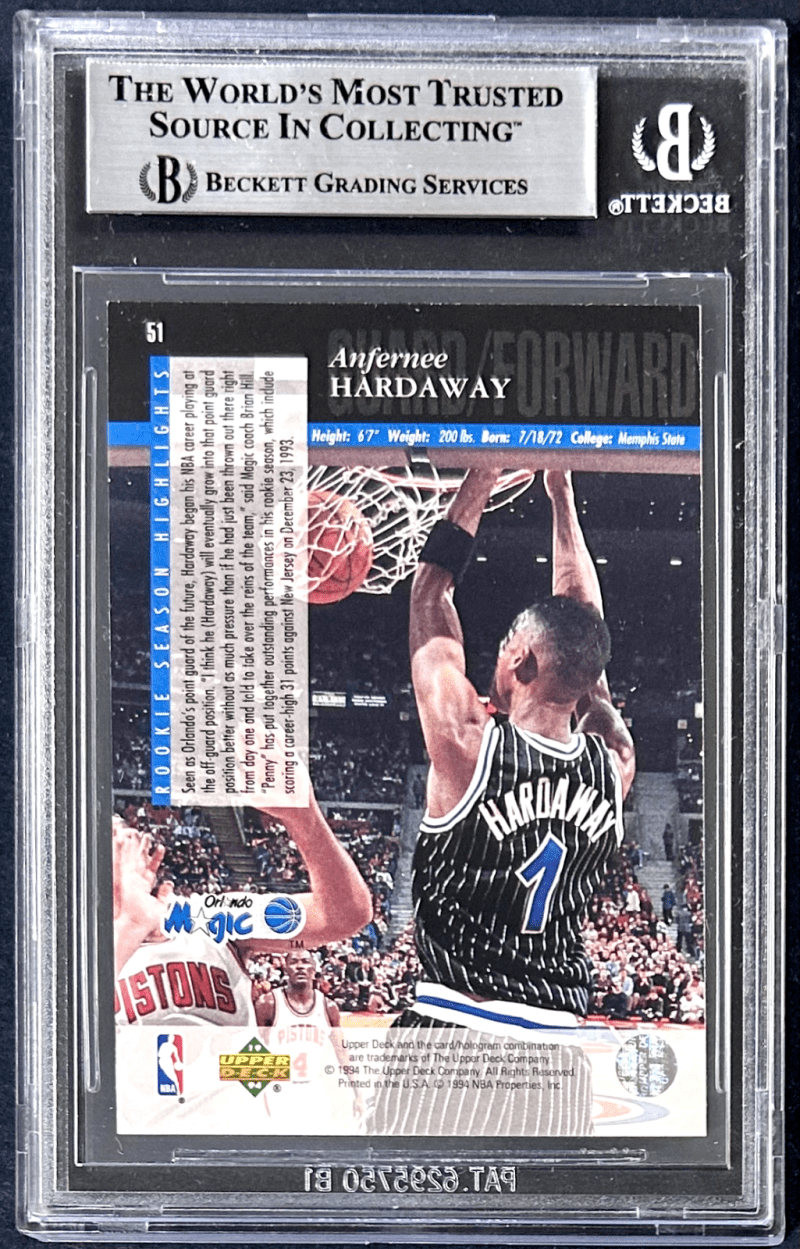 Anfernee Penny Hardaway 1993-94 Upper Deck SE Slabbed Signed RC Card 51 Beckett - Image 2
