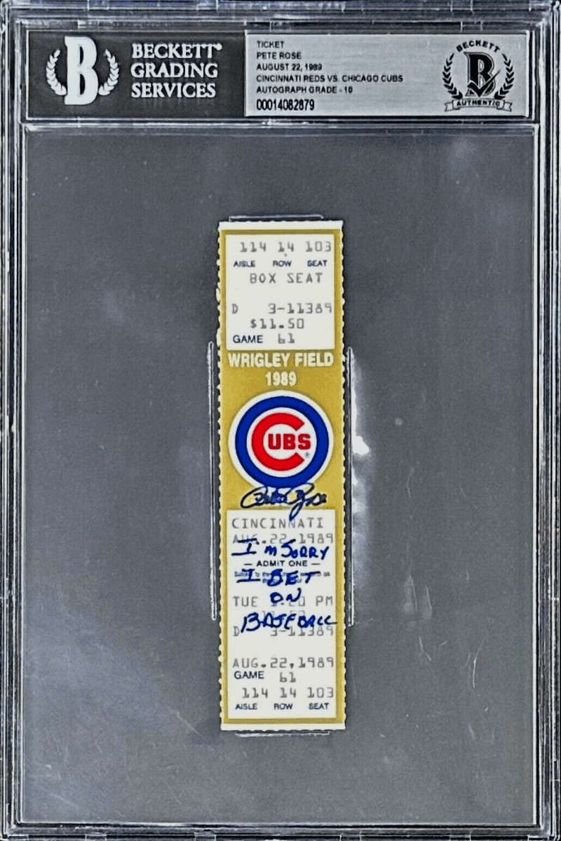 Pete Rose Signed Cubs vs Reds 8/22/1989 Ticket Stub BAS Game After Pete Rose Ban