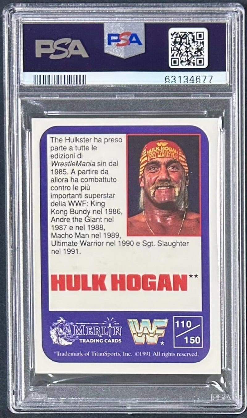 Hulk Hogan 1991 Merlin Checklist WWF #110 PSA/DNA Cert Authentic Auto 9 - Image 2