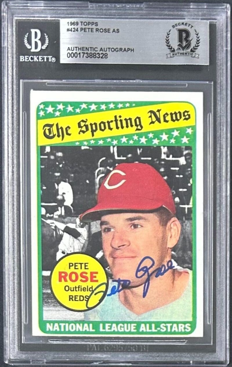 Pete Rose Signed 1969 Topps #424 All Star Beckett BAS Cincinnati Reds