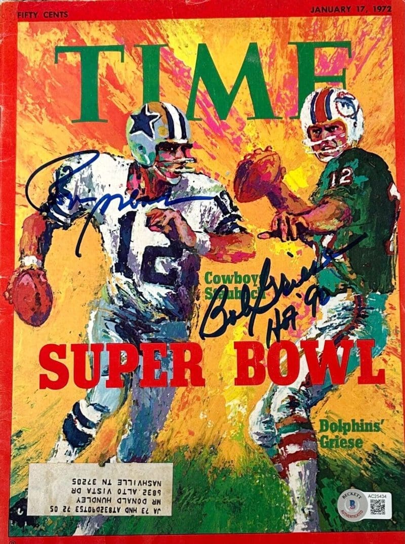 Roger Staubach & Bob Griese Signed Autographed Time Magazine Beckett Full Letter