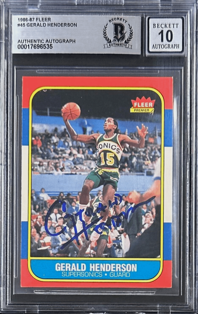 Gerald Henderson Signed 1986-87 Fleer Card #45 Beckett Supersonics Auto 10