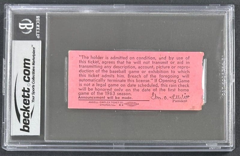 Pete Rose Signed Cincinnati Reds MLB Debut Ticket Stub 4-8-63  BAS 7 NM 16019188 - Image 2
