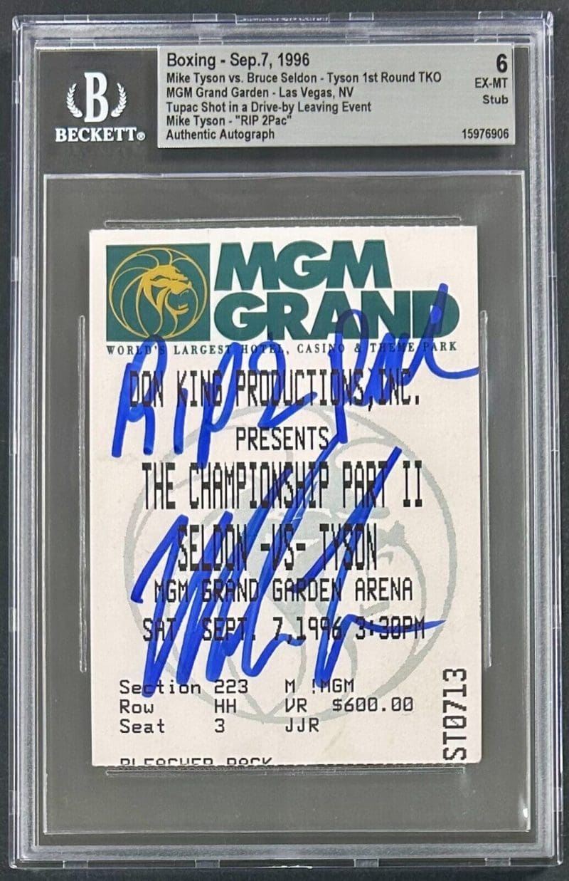 Mike Tyson Signed Fight Ticket Stub Tupac Shot Leaving Fight BAS 6 EX-M RIP 2Pac