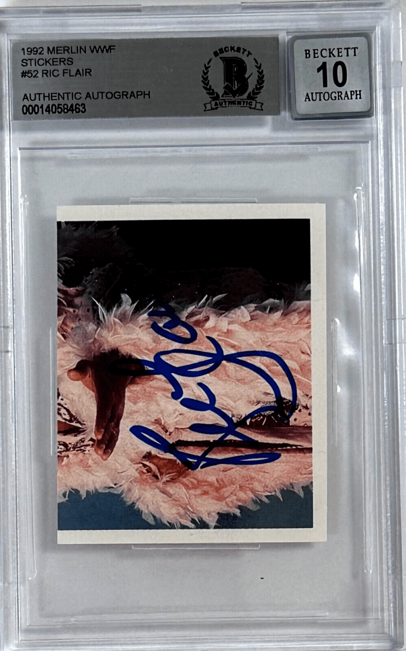 Ric Flair Signed 1992 Merlin WWF Sticker Card #52 Beckett Auto 10
