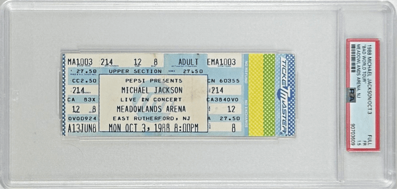 Michael Jackson Full Ticket Stub 1988 BAD World Tour PSA FR1.5 Meadowlands Arena