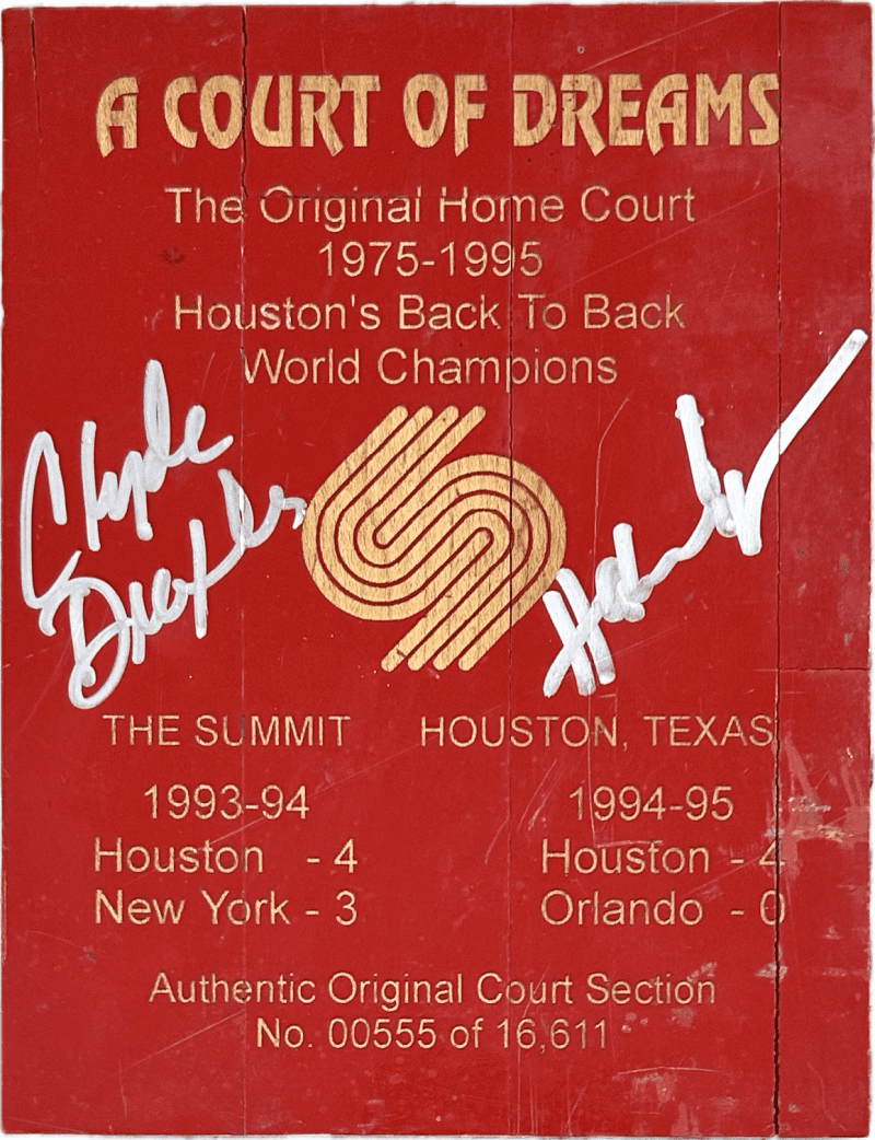 Hakeem Olajuwon Clyde Drexler Original Court Piece The Summit Rockets JSA (B)