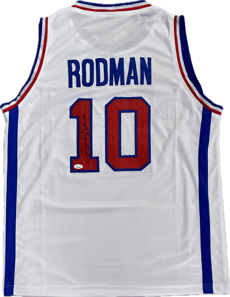 Dennis Rodman Signed Autographed Custom White/Red/Blue Jersey JSA Authentication