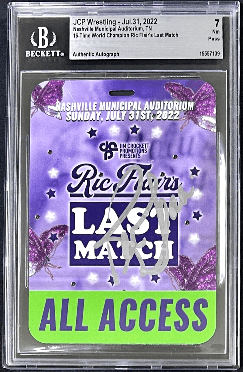 Ric Flair Signed Ric Flair's Last Match All Access Pass Jul. 31 2022 Becket NM 7