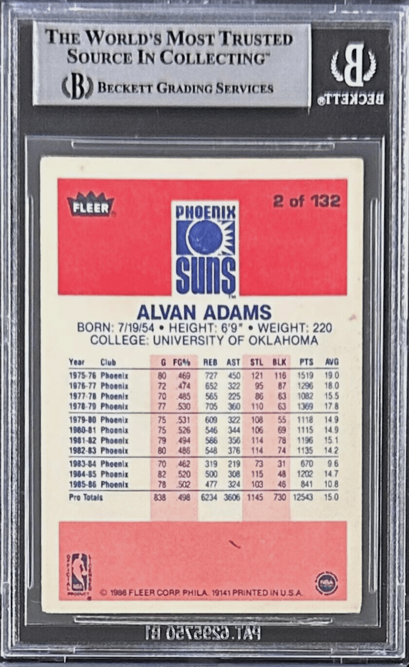 Alvan Adams Signed 1986-87 Fleer Card #2 Beckett Phoenix Suns - Image 2