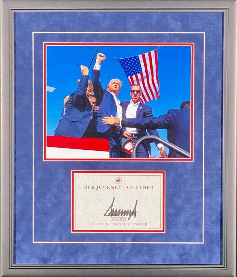 President Donald Trump Signed Autographed Framed Bookplate JSA Full Letter MEGA
