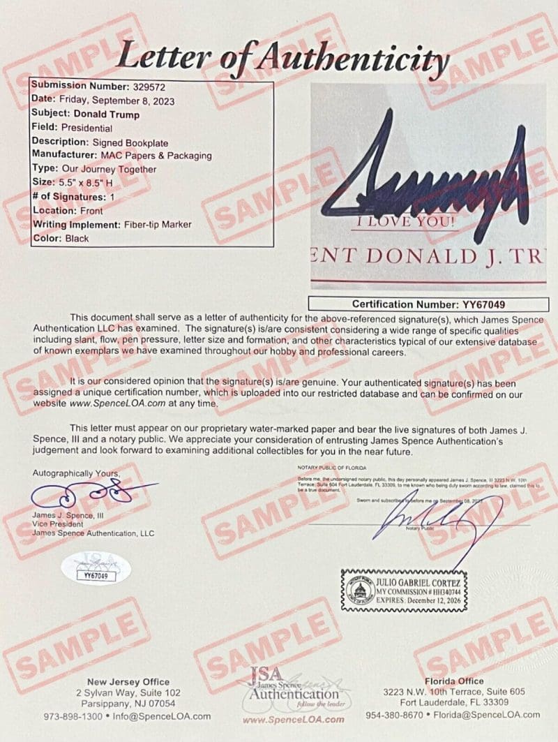 President Donald Trump Signed Autographed Framed Bookplate JSA Full Letter MEGA - Image 2