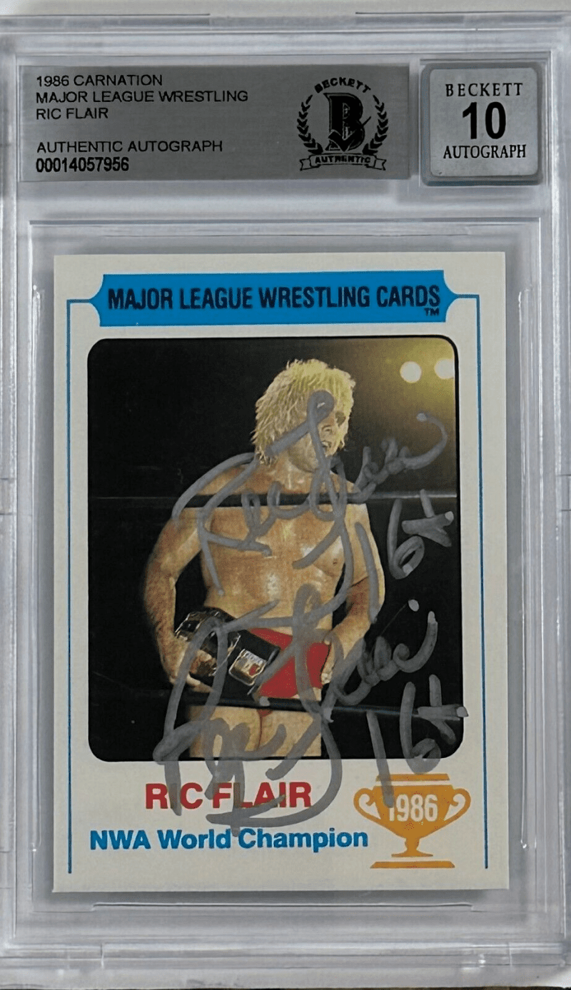 Ric Flair Signed 1986 Carnation ML Wrestling Card Beckett Auto 10 14057956