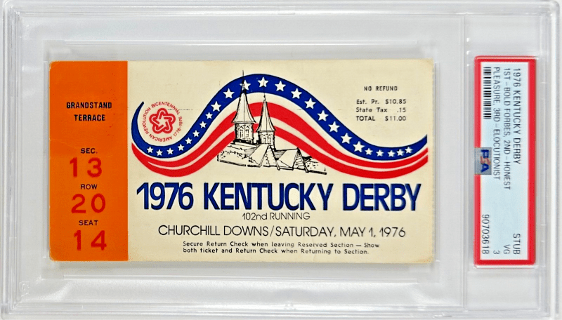 1976 Kentucky Derby Slabbed PSA Ticket Stub VG 3 Derby Winner Bold Forbes