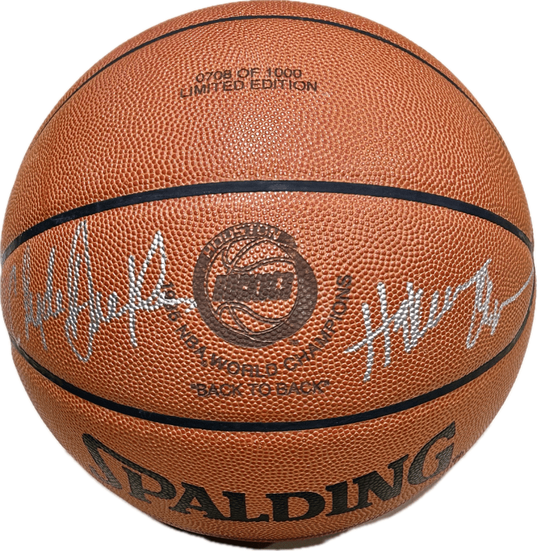 Hakeem Olajuwon & Clyde Drexler Signed Game Model Basketball