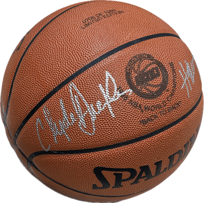 Hakeem Olajuwon & Clyde Drexler Signed Game Model Basketball LE 708 of 1,000 JSA - Image 3