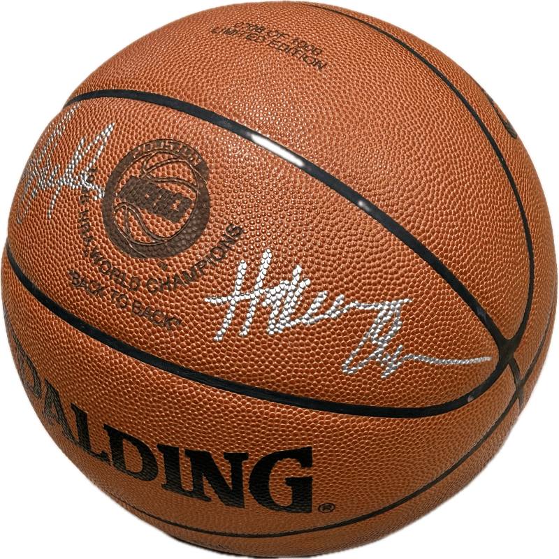 Hakeem Olajuwon & Clyde Drexler Signed Game Model Basketball LE 708 of 1,000 JSA - Image 4
