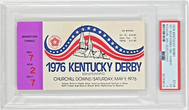 1976 Kentucky Derby Slabbed PSA Ticket Stub EX 5 Derby Winner Bold Forbes
