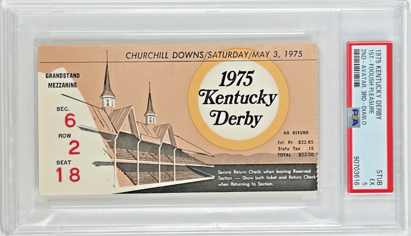 1975 Kentucky Derby Slabbed PSA Ticket Stub EX 5 Derby Winner Foolish Pleasure
