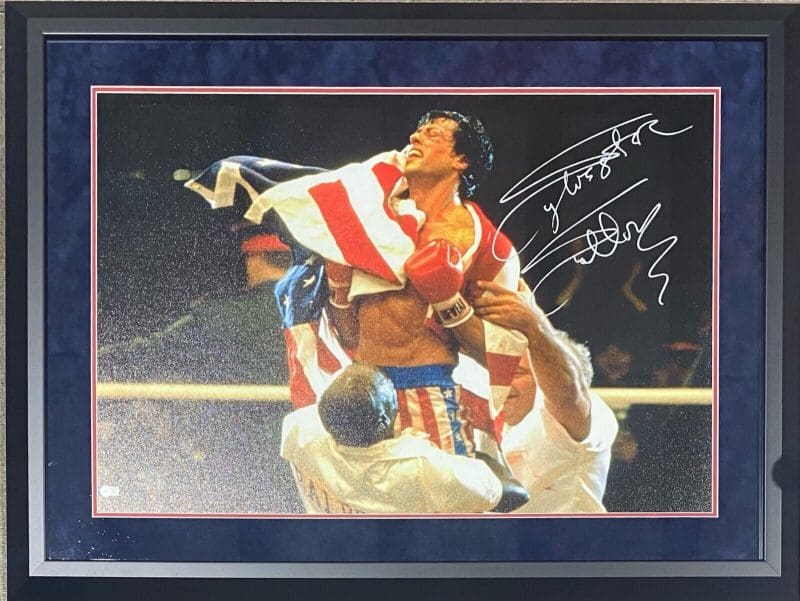 Sylvester Stallone Signed Rocky IV Framed Canvas 24x36 Beckett Authen