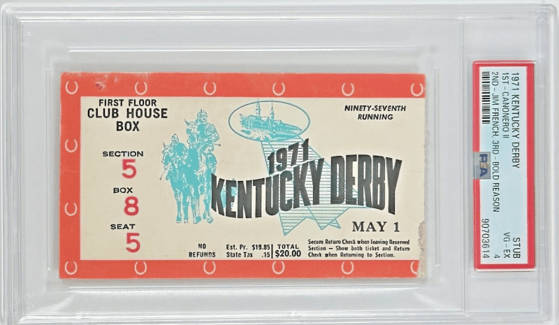 1971 Kentucky Derby Slabbed PSA Ticket Stub VG-EX 4 Derby Winner Canonero II