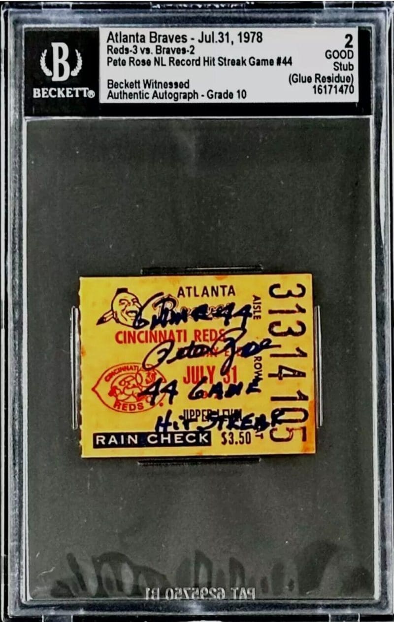 Pete Rose Signed 1st Game and Game 44 of NL Record Hit Streak Tickets Stubs BAS - Image 4