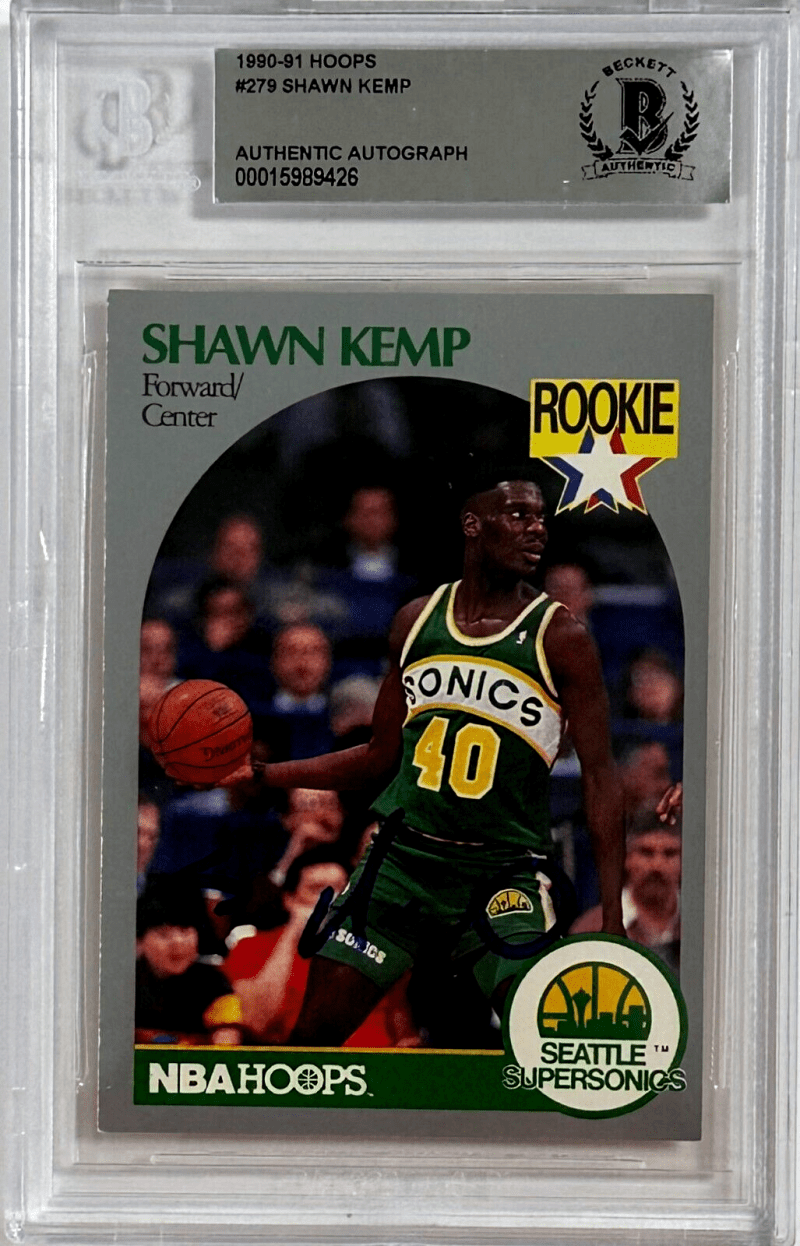 Shawn Kemp Signed 1990 Hoops Rookie Card #279 Beckett