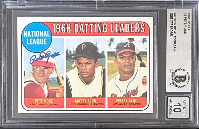 Pete Rose Signed 1969 Topps #2 Beckett BAS Auto 10 Cincinnati Reds - Image 2