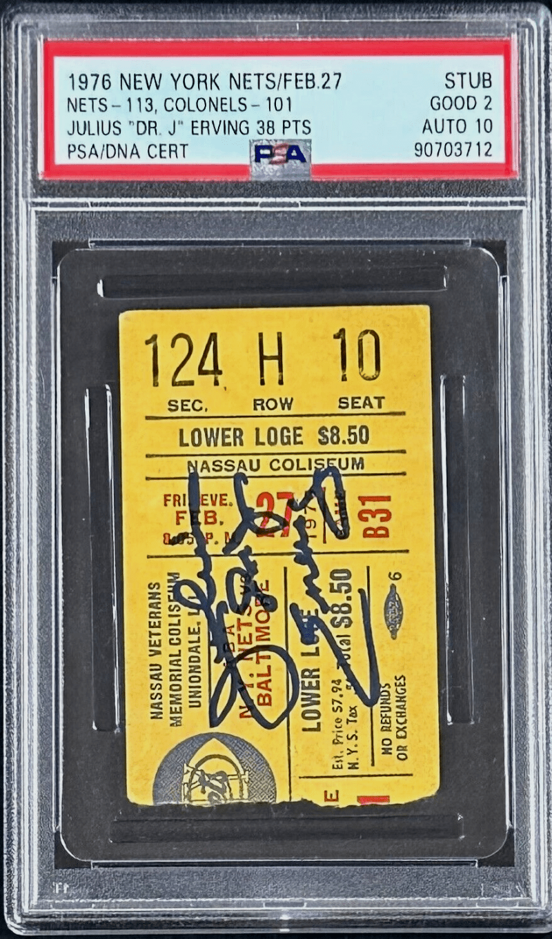 Julius "Dr. J" Erving 38 Points Signed New York Nets Ticket Stub PSA Auto 10 - Image 2
