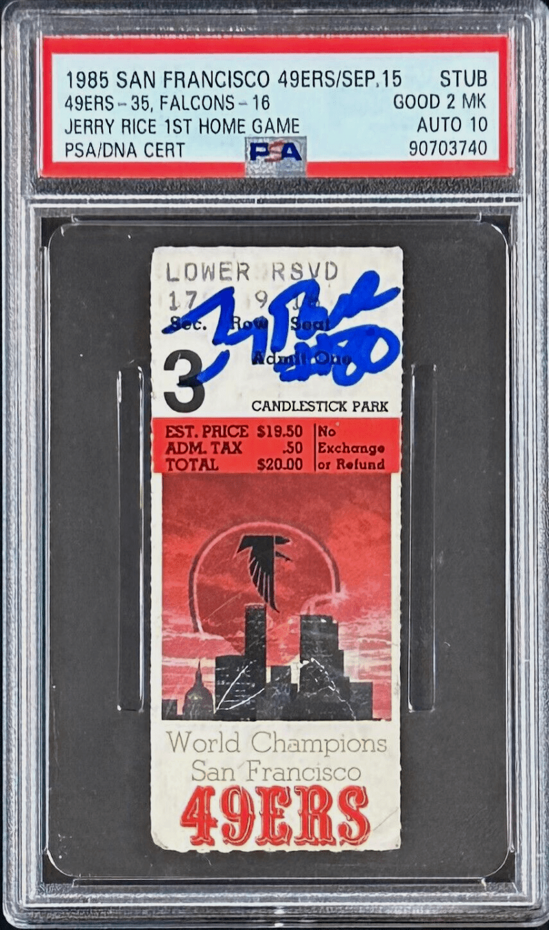 Jerry Rise 1st Home Game Sep. 15, 1985 Signed Ticket Stub PSA Good 2 MK Auto 10