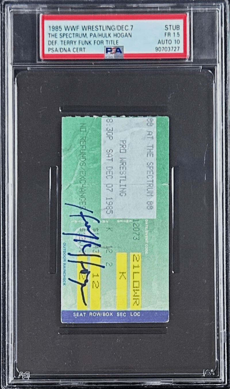 Hulk Hogan Def. Terry Funk for The Title Signed 1985 WWF Ticket Stub PSA FR 1.5 - Image 2